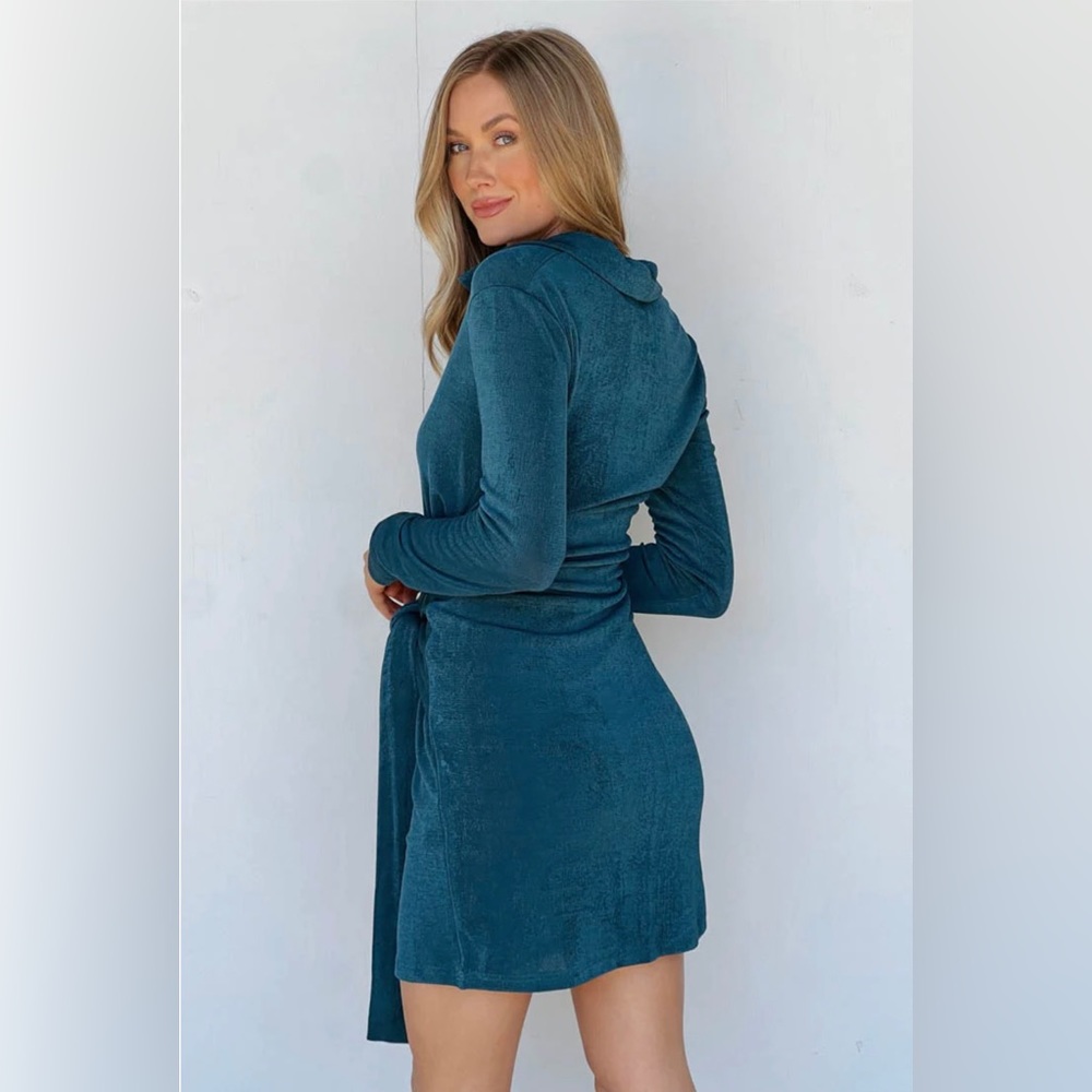 vestique Teal Slimming Wrap Waist "Meet For A Martini Dress" NWT - Size M - Picture 4 of 7